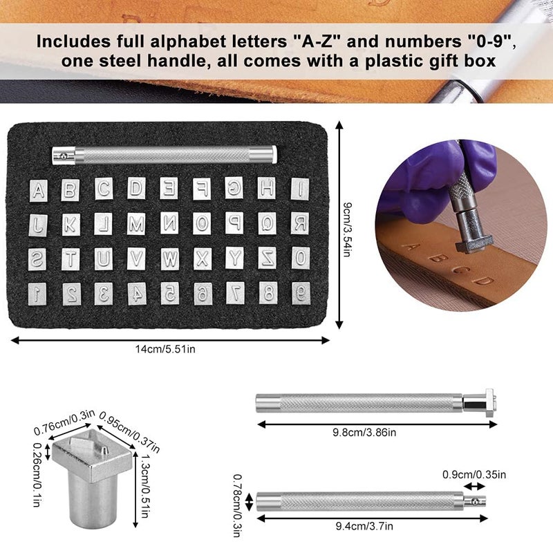Houlibify Leather Stamping Tools with Rubber Hammer  71 PCS Leather Different Shape Saddle Making Stamp Punch Set Leather Carving Tools Leather Stamps Leather Punch Tools (71PC) - Image 3